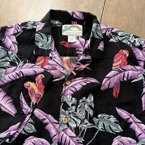 Paradise Found Mens Large Hawaiian Aloha Shirt Parrot Tropical Rayon Hawaii